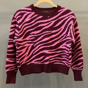 Ann Taylor Burgundy Pink Zebra Print Jacquard Sweater Sz S
